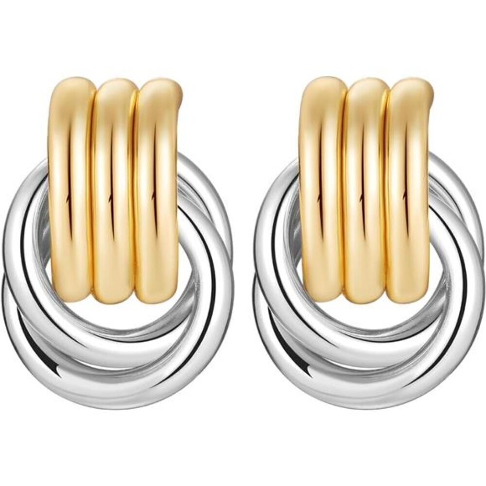 Chunky Gold Earrings Women Knot Link Geometric Drop